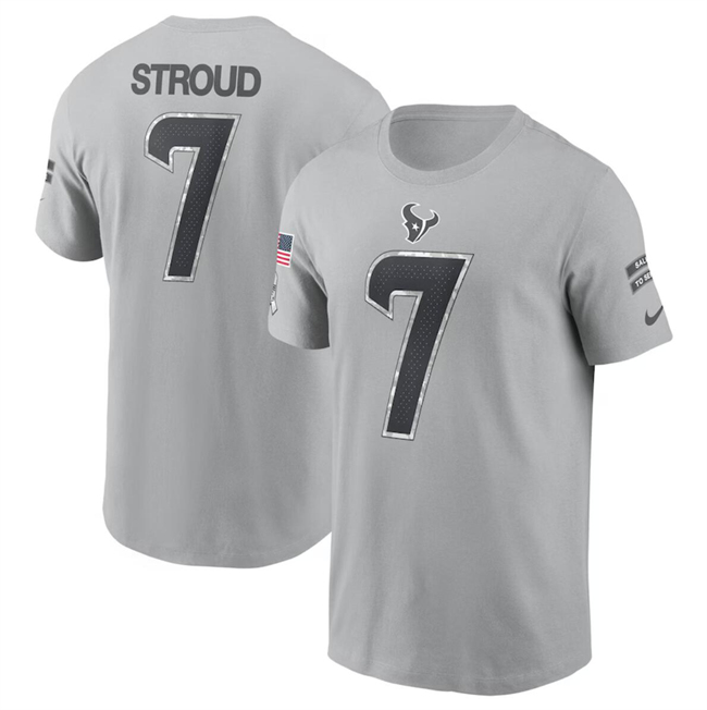 Men's Gray Houston Texans #7 C.J. Stroud 2024 Salute To Service Name & Number T-Shirt